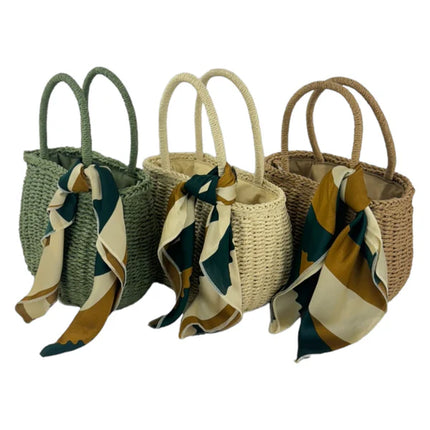 RATTAN BEACH TOTE SHOULDER BAG WITH SCARF 4225-4 (1PC)