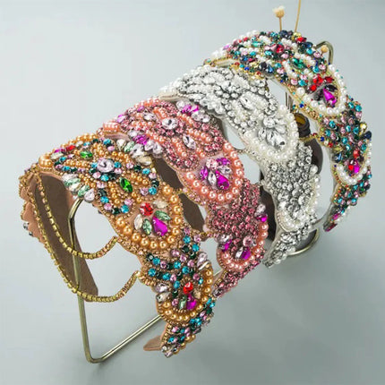PEARL COLOR CRYSTAL CHAIN DECOR HEADBAND HB1227-50 (12PC)