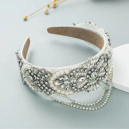 PEARL COLOR CRYSTAL CHAIN DECOR HEADBAND HB1227-50 (12PC)