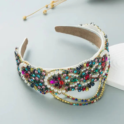 PEARL COLOR CRYSTAL CHAIN DECOR HEADBAND HB1227-50 (12PC)