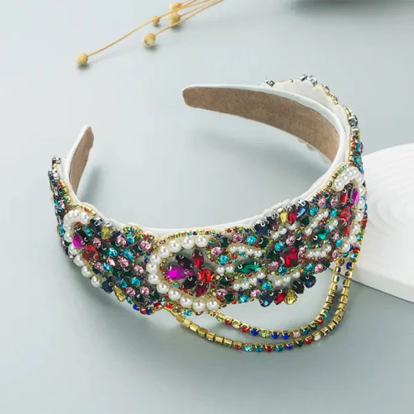 Pearl Color Crystal Chain Decor Headband HB1227-50 (12PC)