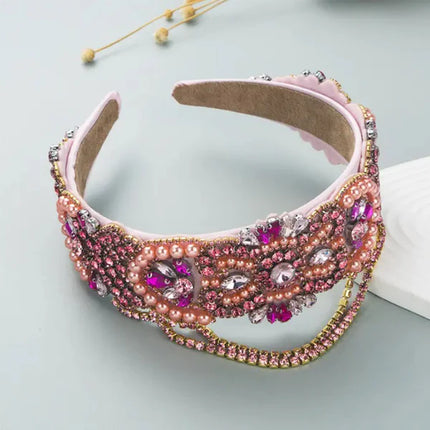 PEARL COLOR CRYSTAL CHAIN DECOR HEADBAND HB1227-50 (12PC)