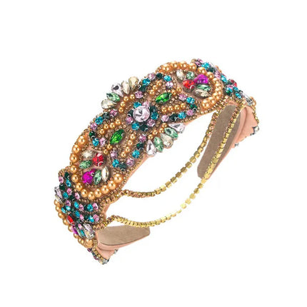 PEARL COLOR CRYSTAL CHAIN DECOR HEADBAND HB1227-50 (12PC)
