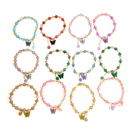 NATURAL STONE BUTTERFLY CHARM BRACELET 1128-2 (12PC)