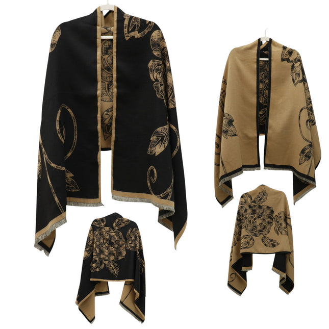 Cashmere Feel Winter Rose Pattern Reversible Scarf SCF5726-45(12PC)