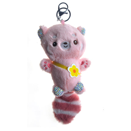 Rhinestone Bear Pom Pom Tail Plush Key Chain KC31216-14 (12PC)