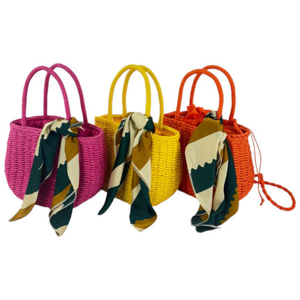 RATTAN BEACH TOTE SHOULDER BAG WITH SCARF 4225-4 (1PC)