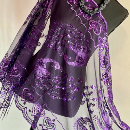 Peacock Sequin Chiffon Embellished Fringe Sheer Shawl Wrap Scarf SC309P (12pc)