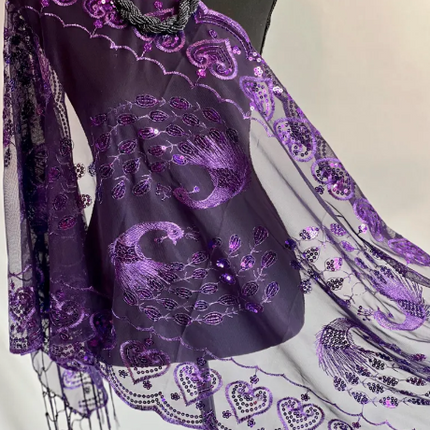 Peacock Sequin Chiffon Embellished Fringe Sheer Shawl Wrap Scarf SC309P (12pc)