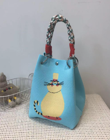 Yellow Cat Pattern Knitted Tote  Bag SS51118-2 (12PC)