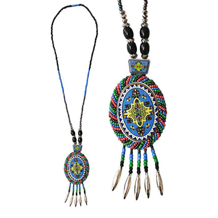 Oval Bead Pendant Boho Long Sweater Necklace NK2505-44 (12PCS)