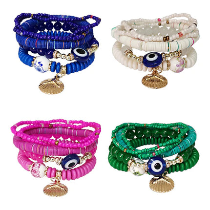 Evil Eye N Shell Charm Bead Bracelet BR2521-49 (12PC)