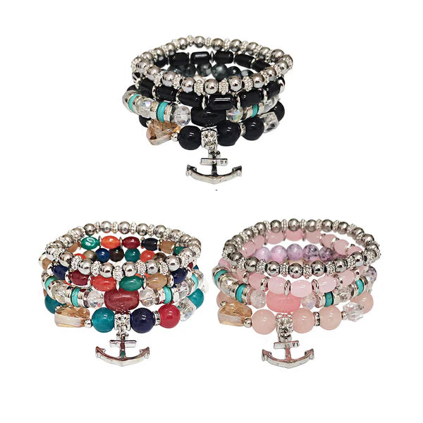 Silver Anchor Charm Ball Bracelet Set BR2521-53 (12PC)