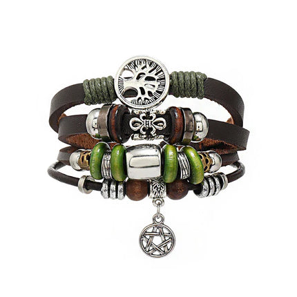 TREE N STAR CHARM BOHO 4 ROW LEATHER BRACELET BR2826-33 (12PC)