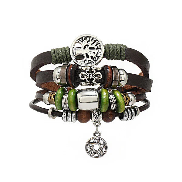 Tree N Star Charm Boho 4 Row Leather Bracelet BR2826-33 (12PC)