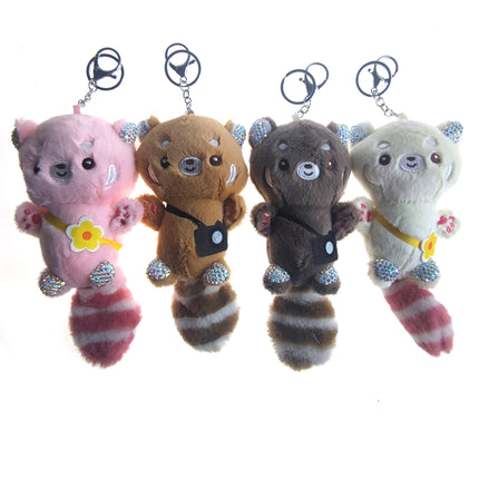Rhinestone Bear Pom Pom Tail Plush Key Chain KC31216-14 (12PC)