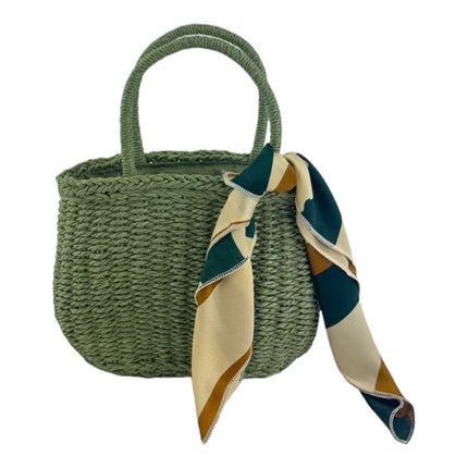 RATTAN BEACH TOTE SHOULDER BAG WITH SCARF 4225-4 (1PC)