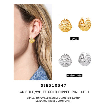 14K GOLD DIPPED PIN CHUNKY BALL EARRING SJE310347 (12PAIR)