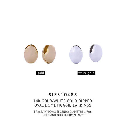 14K Gold Dipped Oval Dome Huggie Earring SJE310488 (12PAIR)
