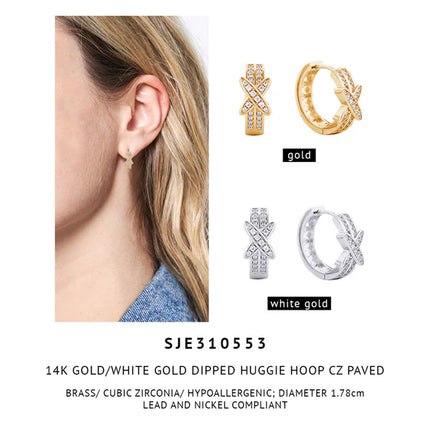 14K GOLD DIPPED CZ HUGGIE HOOP EARRING SJE310553 (12PAIR)