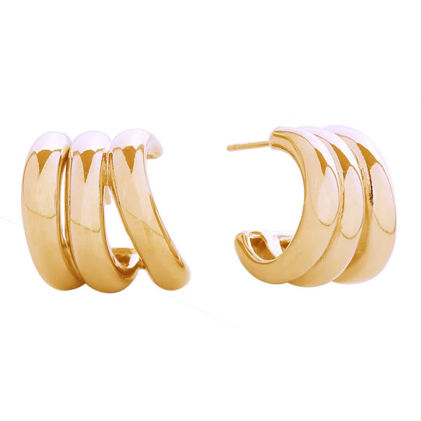 14K Gold Dipped Mini Triple Hoop Post Earring SJE310594 (12PAIR)
