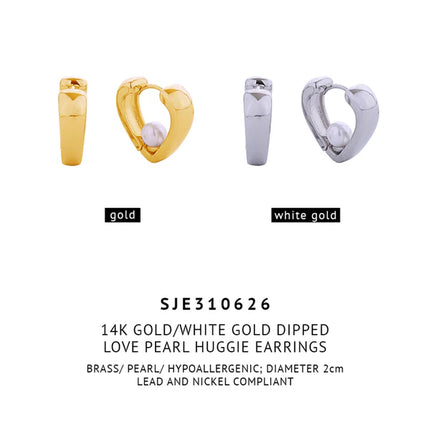 14K Gold Dipped Pearl Heart Huggie Earring SJE310626 (12PAIR)