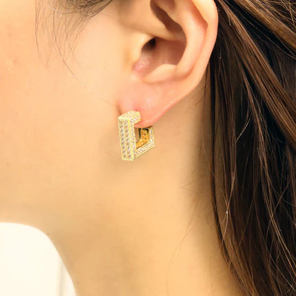 14k Gold Dipped Cz Square Post Earring SJE310698 (12PAIR)