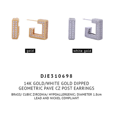 14k Gold Dipped Cz Square Post Earring SJE310698 (12PAIR)