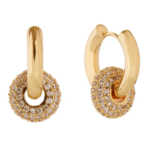 14K Gold Dipped CZ Donut Dangling Earring SJE310705 (12PAIR)