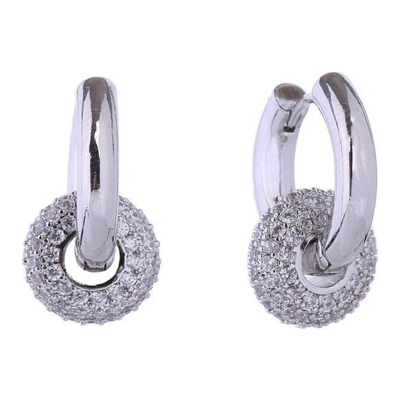 14K Gold Dipped CZ Donut Dangling Earring SJE310705 (12PAIR)