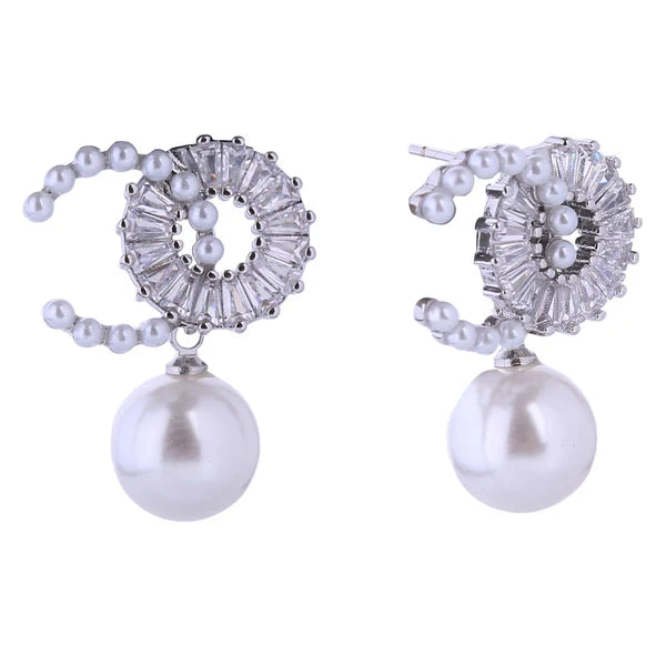 14k Gold Dipped CZ Pearl Drop Earring 310710 (12PAIR)
