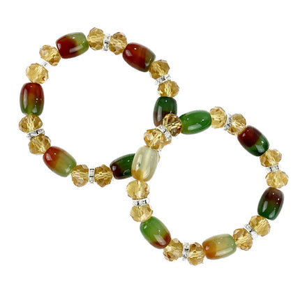 Natural Stone N Rhinestone Bracelet CBR3719-8 (12PC)