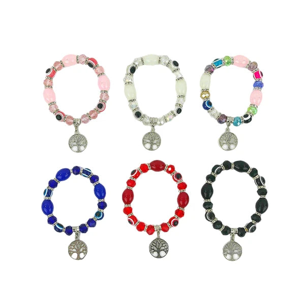 Natural Stone the Tree of Life Charm Bracelet BR3723-8 (12PC)