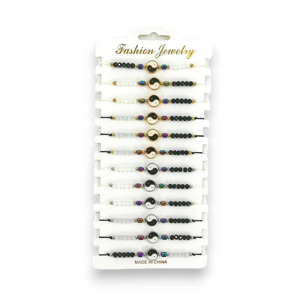 Bead Yin Yang Charm Adjustable Bracelet BR3724-11 (12PC)