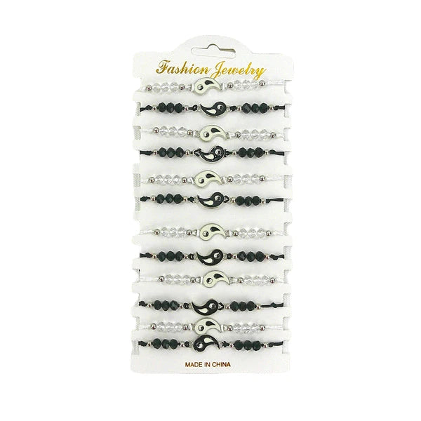Bead Yin Yang Charm Adjustable Bracelet BR3724-14 (12PC)