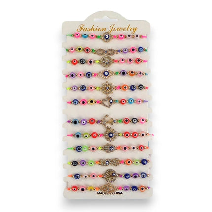 BEAD EVIL EYE CHARM ADJUSTABLE BRACELET 3724-1 (12PC)