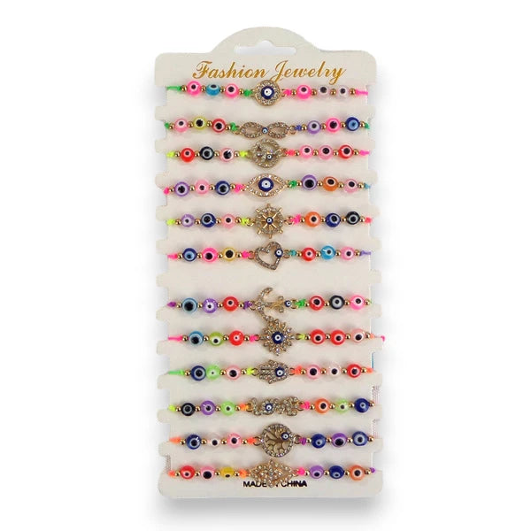 BEAD EVIL EYE CHARM ADJUSTABLE BRACELET 3724-1 (12PC)