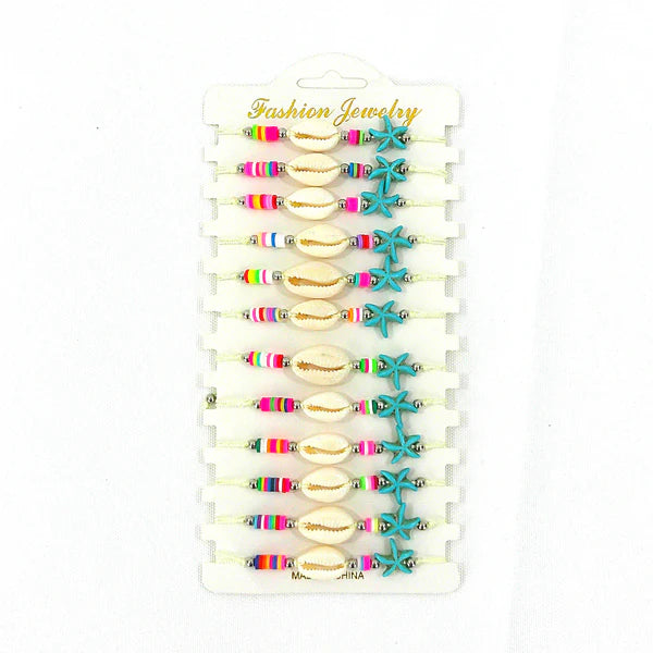Bead Shell Starfish Adjustable Bracelet BR3724-21 (12PC)