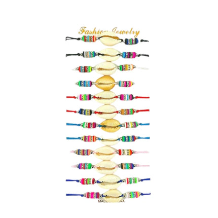 Bead Shell Adjustable Bracelet BR3724-23 (12PC)