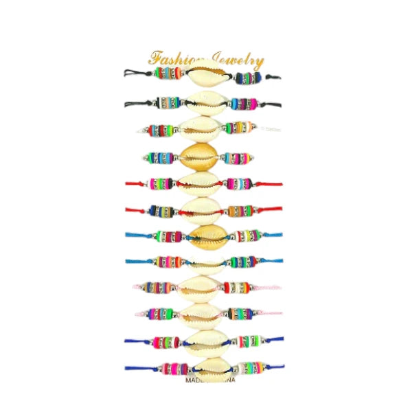 Bead Shell Adjustable Bracelet BR3724-23 (12PC)