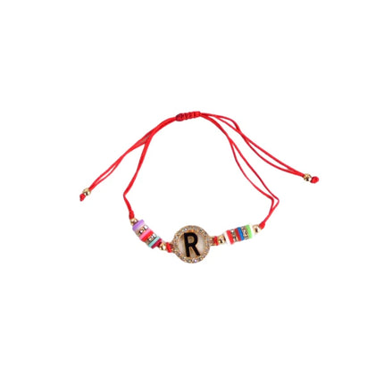 BEAD RHINESTONE LETTER CHARM ADJUSTABLE BRACELET BR3724-37 (12PC)