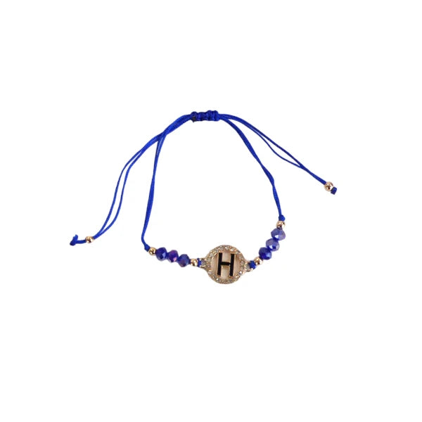 Bead Rhinestone Letter Charm Adjustable Bracelet BR3724-38 (12PC)