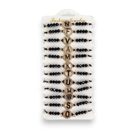 BEAD RHINESTONE LETTER CHARM ADJUSTABLE BRACELET BR3724-39 (12PC)