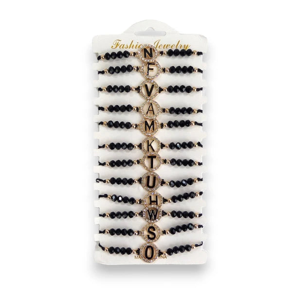 Bead Rhinestone Letter Charm Adjustable Bracelet BR3724-39 (12PC)