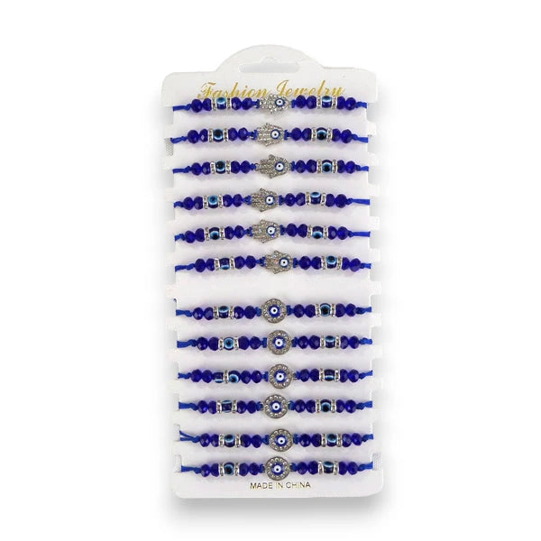 Bead Evil Eye Charm Adjustable Bracelet BR3724-4 (12PC)