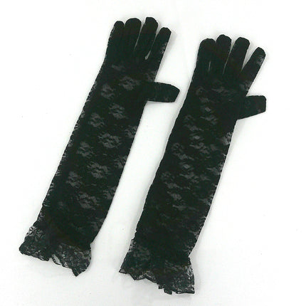 FLOWER LACE LONG GLOVES 388-8BL (12PC)
