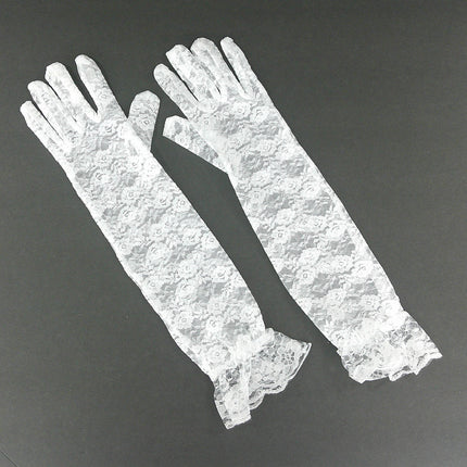 FLOWER LACE LONG GLOVES 388-8BL (12PC)