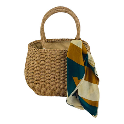 RATTAN BEACH TOTE SHOULDER BAG WITH SCARF 4225-4 (1PC)