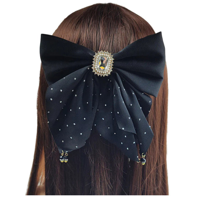 6 Inches Rhinestone Decor Satin Bow Clip HC4112-11 (12PC)