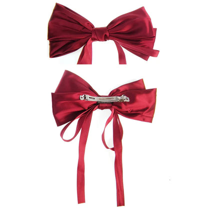8 Inches Satin Plain Bow Clip HC4112-13 AND 14(12PC)